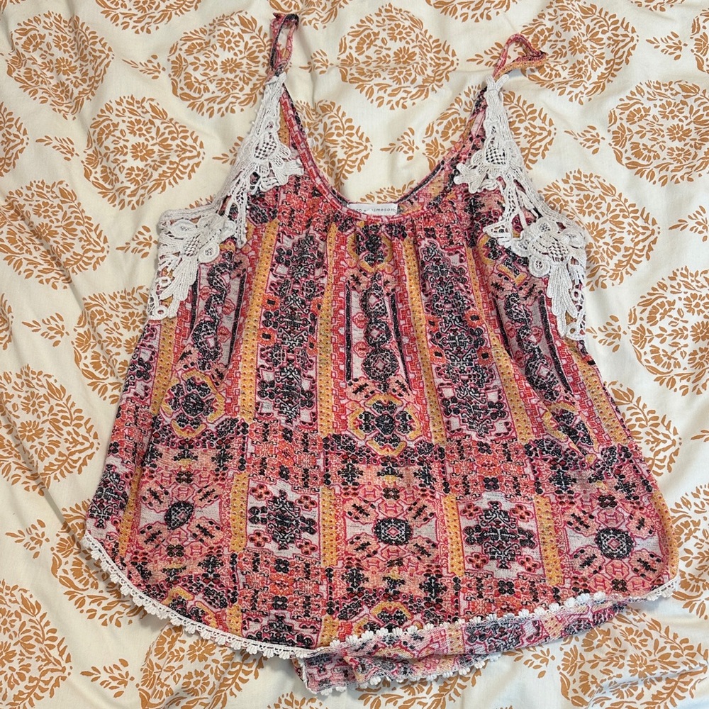 Floral Lace Trim Pink Top